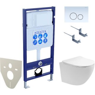 Комплект унитаза с инсталляцией Aquatek SET AQUATEK ЕВРОПА T KDI15 с сиденьем Микролифт и клавишей смыва хром